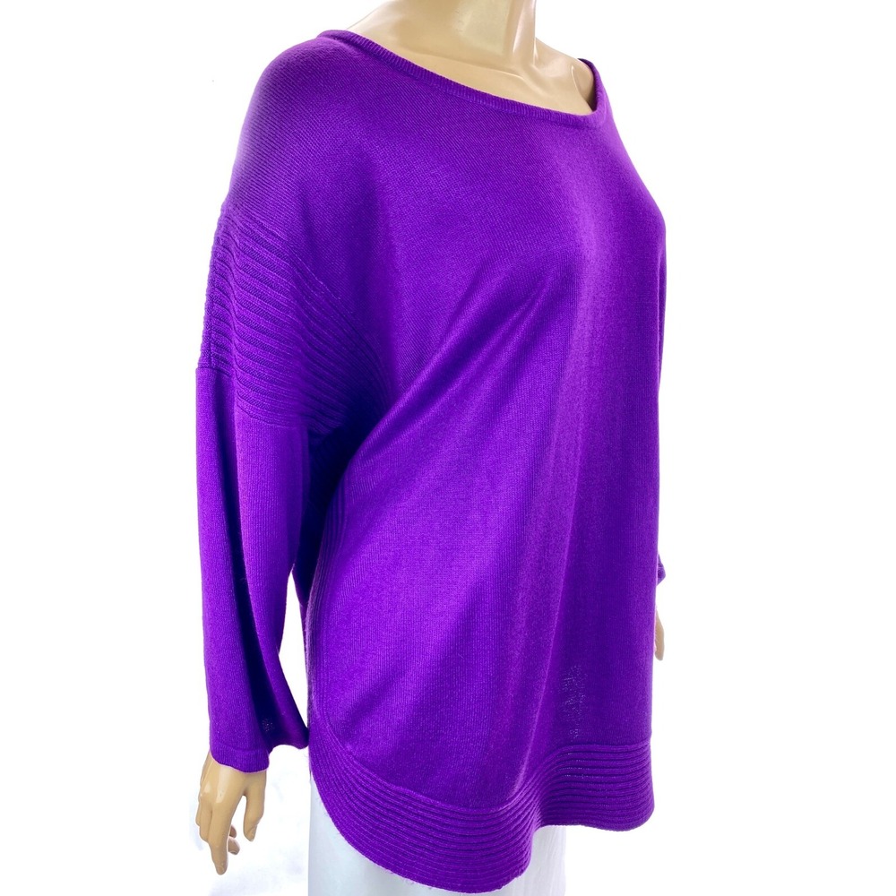 Dana Buchman Knit Purple Sweater Size 1X Long Sleeves Curved Hem Acrylic - Picture 2 of 7